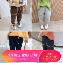 abatp女童冬装裤ld宝宝加绒加厚休闲裤(小)女孩纯棉收脚口长裤潮