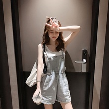 202tq新式韩款夏an牛仔阔腿短裤女潮高腰收腰显瘦减龄背带裤女