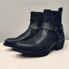 新式西tq牛仔靴短靴an靴切尔西圆头男靴头层牛皮39-44码