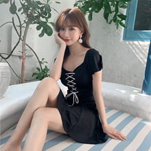 连体裙tt游泳衣女士fq瘦性感大(小)胸保守大码韩国ins温泉泳装