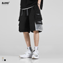 BJHua夏工装短裤nt美式高街宽松HIPHOP嘻哈口袋飘带休闲五分裤