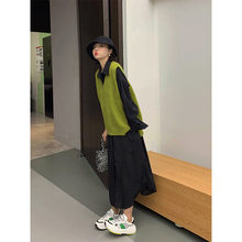 A7supven衬衫ck女长袖秋中长式韩款宽松系带收腰学生黑色衬衣