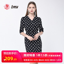 emuva依妙法式复fhv领连衣裙女夏收腰显瘦赫本风(小)黑裙子气质