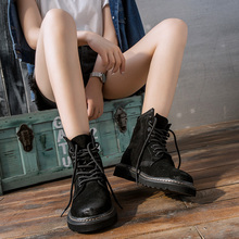三叔经vg秋冬高帮复zm牛皮英伦风马丁靴女学生粗跟短靴夏女