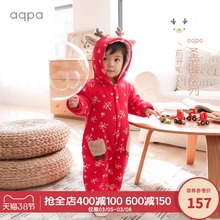 aqpvi新生儿棉袄yv冬新品新年(小)鹿连体衣保暖婴儿前开哈衣爬服