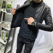 经典百vw立领皮衣加om潮男秋冬新韩款修身夹克社会的网红外套