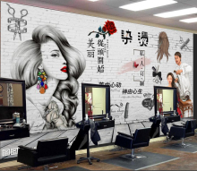 理发店vyD墙纸复古if性时尚发廊沙龙美发店装饰背景墙壁画