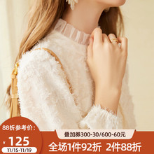 202vy秋冬季新式if女加绒蕾丝打底衫高领衬衫甜美内搭洋气上衣