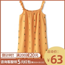 日系ivzs睡裙子女qj睡衣女性感可爱无袖纯棉纱布睡裙夏季薄式