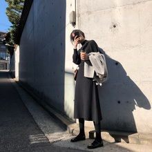 JHXwa黑色收腰针ga打底连衣裙女长袖2018秋冬新式韩款显瘦长裙