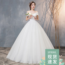 一字肩wa面婚纱礼服ga0新娘新式赫本(小)个子齐地简约韩式修身显瘦