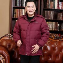 高档品wa中年男士加qe大红色保暖父亲酒红色外套