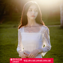 蜜搭 wc气温柔风白qw法式少女气质显瘦方领女春2021新式