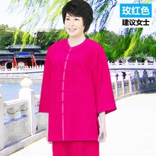 唐帅春wk太极服女短wc年冰丝麻晨练服武术服棉麻太极练功服男