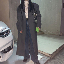 DANwmRWANGid时髦垫肩长式过膝呢子大衣风衣西装毛呢外套女秋冬