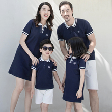 夏装全wn装潮一家三jh装母女短袖幼儿园polo衫连衣裙子