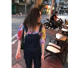 罗女士wo(小)老爹 复an背带裤可爱女2020春夏深蓝色牛仔连体长裤
