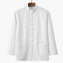 祥瑞唐wo式立领棉麻an上衣中老年亚麻长袖复古居士服汉服包邮
