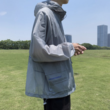 夏季薄wq透气防晒衣ke潮流连帽机能工装夹克港风宽松运动外套