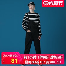 202wu新式黑色背ut减龄可爱韩款宽松复古直筒泫雅风牛仔裤春秋