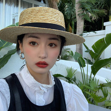 草编麦wv平顶草帽女yg清新礼帽出游海边遮阳帽夏
