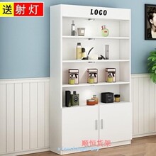 美甲显ww板护肤品展kt子木制美容院地柜展柜产品化妆品美甲。