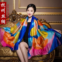 真丝丝ww女超大百搭kt围巾薄春秋式洋气时尚纱巾妈妈式披肩冬