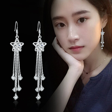 耳环女ww国气质长式qt925纯银流苏防过敏耳坠水晶个性百搭耳钉