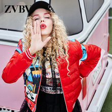 红色轻ww羽绒服女2qt冬季新式(小)个子短式印花棒球服潮牌时尚外套