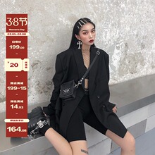 鬼姐姐wx色(小)西装女bz新式中长式chic复古港风宽松西服外套潮
