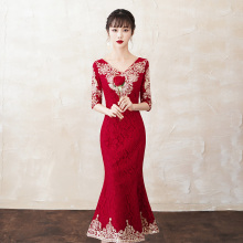 鱼尾新wz敬酒服20zb式简单大气红色结婚订婚回门礼服裙女中长式