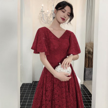 敬酒服wz娘春季20zb婚新式 V领修身显瘦蕾丝长式礼服裙高级质感
