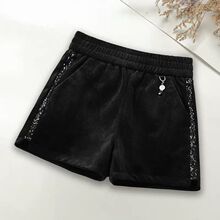 黑色灯xd绒短裤女秋es020新式冬季高腰宽松A字外穿靴裤冬加厚