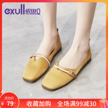 exuxdl/依思Qlo约百搭女鞋复古仙女奶奶鞋平底网红方头单鞋女