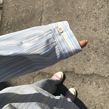 王少女xj店铺 20wp秋季蓝白条纹衬衫长袖上衣宽松百搭春季外套