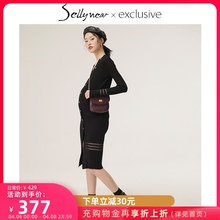 SELxjYNEARwp妇装秋装春秋时尚修身中长式V领针织连衣哺乳裙子