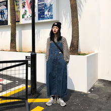 【咕噜xn】自制日系rcrsize阿美咔叽原宿蓝色复古牛仔背带长裙
