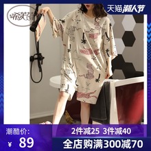 睡衣女xo季可爱卡通hx棉中袖睡裙宽松家居服可外穿连体睡裙女