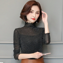 亮丝银xs高领t恤女ys网纱打底衫女2020秋季新式上衣百搭(小)衫