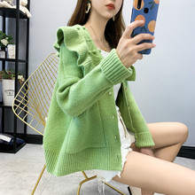 很仙的xu美网红开衫ba2019秋装新式牛油果绿(小)清新针织外套女