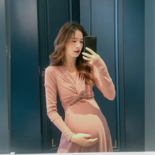孕妇连xu裙春装仙女ji时尚法式减龄遮肚子显瘦中长式潮妈洋气