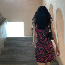 ACHy4抹胸细吊带y4女夏收腰显瘦气质法式复古修身性感碎花短裙