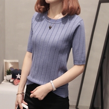 t恤女ya袖2021o8女ins潮夏季中袖针织衫薄式女打底衫内搭上衣