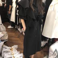 韩国东ya门2020o8式时尚荷叶边名媛气质中长式五分袖连衣裙女
