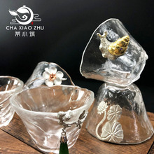 玻璃主ya杯锤纹茶杯o8杯子耐热镶锡品茗杯主的杯单杯