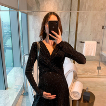 孕妇连yc裙秋装黑色er质减龄孕妇连衣裙 洋气遮肚子潮妈名媛
