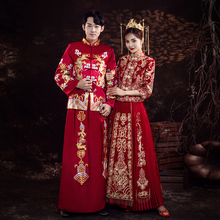 秀禾服yf士结婚接亲zq服新式修身盘金绣花新郎中式礼服情侣装