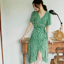 BELyiYWEARbo季印花裹身长裙短袖交叉V领时尚外出哺乳连衣裙