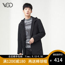 VGOyl季男士中长oq防风黑色百搭青年连帽外套原创设计轻商务