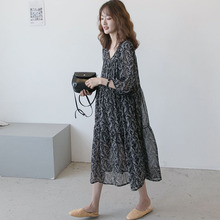 孕妇装yn2020春wl雪纺长裙 韩款气质大码宽松孕妇夏装连衣裙
